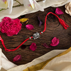 Rakshabandhan Silver Elephant Rakhi-Red-G13042