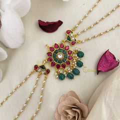 Vriksham Exquisite Floral Kundan Jadau Sheeshphool-Red Green-Green Bead-J2784