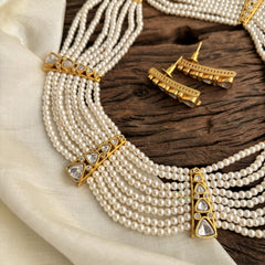 Unique Layered Pearl Victorian Diamond High Neck Choker - VV1324