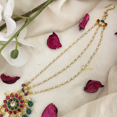 Vriksham Exquisite Floral Kundan Jadau Sheeshphool-Red Green-Green Bead-J2784