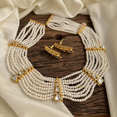 Unique Layered Pearl Victorian Diamond High Neck Choker - VV1324