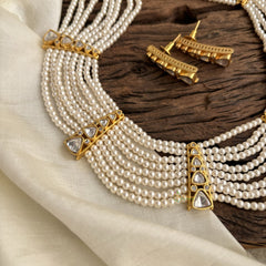 Unique Layered Pearl Victorian Diamond High Neck Choker - VV1324