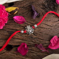 Rakshabandhan Silver Ganesha Rakhi-Red-G13040