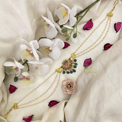 Vriksham Unique Designer Kundan Jadau Sheeshphool-Green Bead-J2786