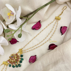 Vriksham Unique Designer Kundan Jadau Sheeshphool-Green Bead-J2786