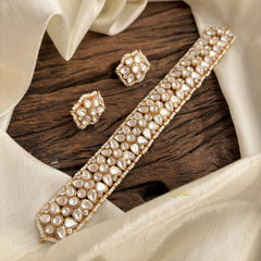 Premium White Victorian Diamond Short Neckpiece with Beads - VV1330