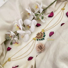 Vriksham Unique Designer Kundan Jadau Sheeshphool-Green Bead-J2786