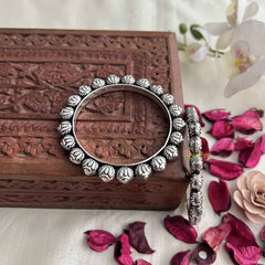 Vriksham Ethnic Silver Lotus Ball Style Oxidized Kada Bnagle-S1066