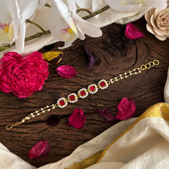 Rakshabandhan Red Jadau Kundan Rakhi-Pearl-G12950