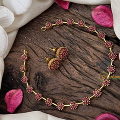 Vriksham Fancy AD Stone Designer Neckpiece-Red-G18491