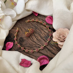 Vriksham Fancy AD Stone Designer Neckpiece-Red-G18491