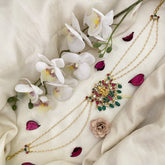 Vriksham Lakshmi With Lotus Kundan Jadau Sheeshphool-Red Green-Green Bead-J2776