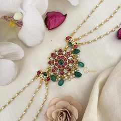 Vriksham Unique Floral Kundan Jadau Sheeshphool-Red Green & White-Green Bead-J2779