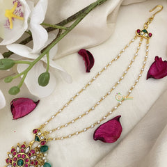 Vriksham Unique Floral Kundan Jadau Sheeshphool-Red Green & White-Green Bead-J2779