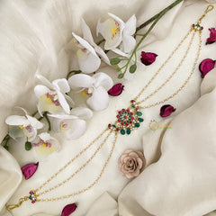 Vriksham Antique Floral Kundan Jadau Sheeshphool-Red Green & White-J2778