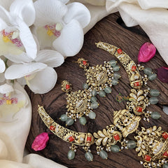 Premium AD Stone Lakshmi Hasli-Coral-Pastel Green Bead-G18493