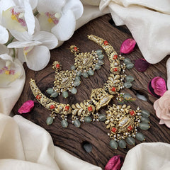 Premium AD Stone Lakshmi Hasli-Coral-Pastel Green Bead-G18493