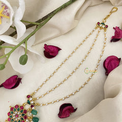 Vriksham Antique Floral Kundan Jadau Sheeshphool-Red Green & White-J2778