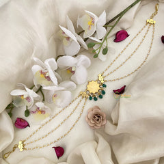 Vriksham Antique Floral Kundan Jadau Sheeshphool-Red Green & White-J2778