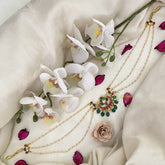 Vriksham Half Moon Style Kundan Jadau Sheeshphool-Red Green & White-Green Bead-J2780