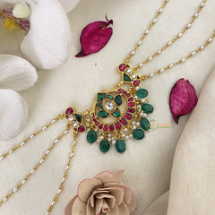 Vriksham Half Moon Style Kundan Jadau Sheeshphool-Red Green & White-Green Bead-J2780