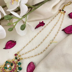 Vriksham Half Moon Style Kundan Jadau Sheeshphool-Red Green & White-Green Bead-J2780