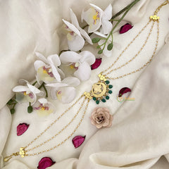 Vriksham Half Moon Style Kundan Jadau Sheeshphool-Red Green & White-Green Bead-J2780