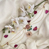 Vriksham Premium Lotus Kundan Jadau Sheeshphool-Red White-Green Bead-J2774