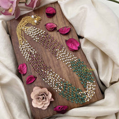 Vriksham Multistrand  8 Layered Green & Red Pearl Beaded Mala-G20103