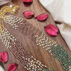 Vriksham Multistrand  8 Layered Green & Red Pearl Beaded Mala-G20103
