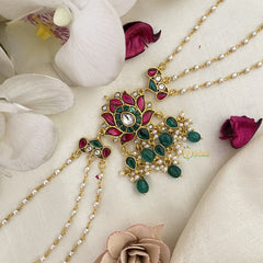 Vriksham Premium Lotus Kundan Jadau Sheeshphool-Red Green-Green Bead-J2775