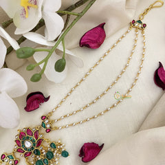 Vriksham Premium Lotus Kundan Jadau Sheeshphool-Red Green-Green Bead-J2775