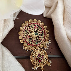 Premium Peacock Bun Billai-Jada Billai-Red Green-Pearl-G13120