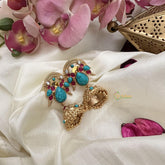 Vriksham Exclusive Dual Peacock Natural Jadau Stone Jhumka-Ocean Blue-G16063