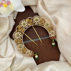 Unique Floral AD Stone Single Jada Billai -Green Beads-Arch-G13110