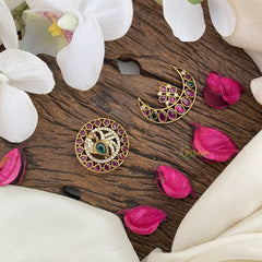 Vriksham Red White & Green CZ Stone Peacock Chandran & Suryan Billai-G17178