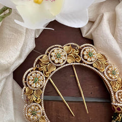 Unique Floral AD Stone Single Jada Billai -Green Beads-Arch-G13110