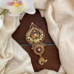 Premium Peacock Jada Billai-Bun Billai-Red-Pearls-G13105