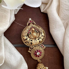 Premium Peacock Jada Billai-Bun Billai-Red-Pearls-G13105