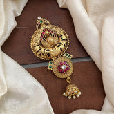 Premium Peacock Jada Billai-Bun Billai-Red Green-Pearls-G13104