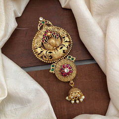 Premium Peacock Jada Billai-Bun Billai-Red Green-Pearls-G13104