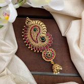 Designer Peacock Bun Billai-Jada Billai-Red Green-Pearl-G13121