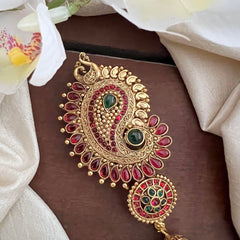 Designer Peacock Bun Billai-Jada Billai-Red Green-Pearl-G13121