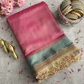 Vriksham Janhvi Kapoor Pink With Sky Blue Organza Saree-Lace Border-Handloom-VS4229