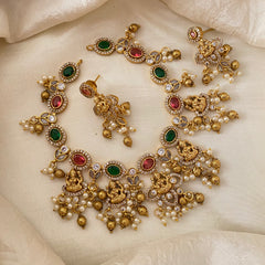 Premium Lakshmi AD Stone Short Neckpiece-Red Green-G12150