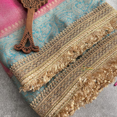 Vriksham Janhvi Kapoor Pink With Sky Blue Organza Saree-Lace Border-Handloom-VS4229