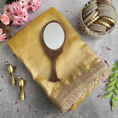 Vriksham Janhvi Kapoor Mustard Yellow Organza Saree-Lace Border-Handloom-VS4233