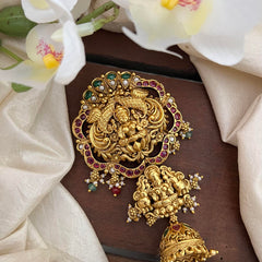 Antique Temple Jada Billai-Lakshmi Bun Billai-Red Green Beads-Pearl-G13143