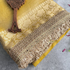 Vriksham Janhvi Kapoor Mustard Yellow Organza Saree-Lace Border-Handloom-VS4233