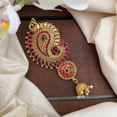 Designer Peacock Bun Billai-Jada Billai-Red-Pearl-G13122